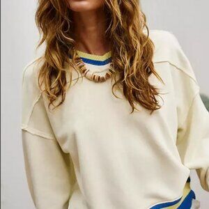 Free People Rio Sweatshirt Top Ribbed V Neck Pullover New S